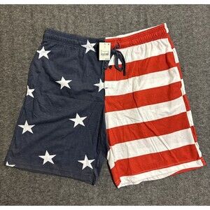 Mad Engine Men's Shorts Flag Print Red Blue Size Large